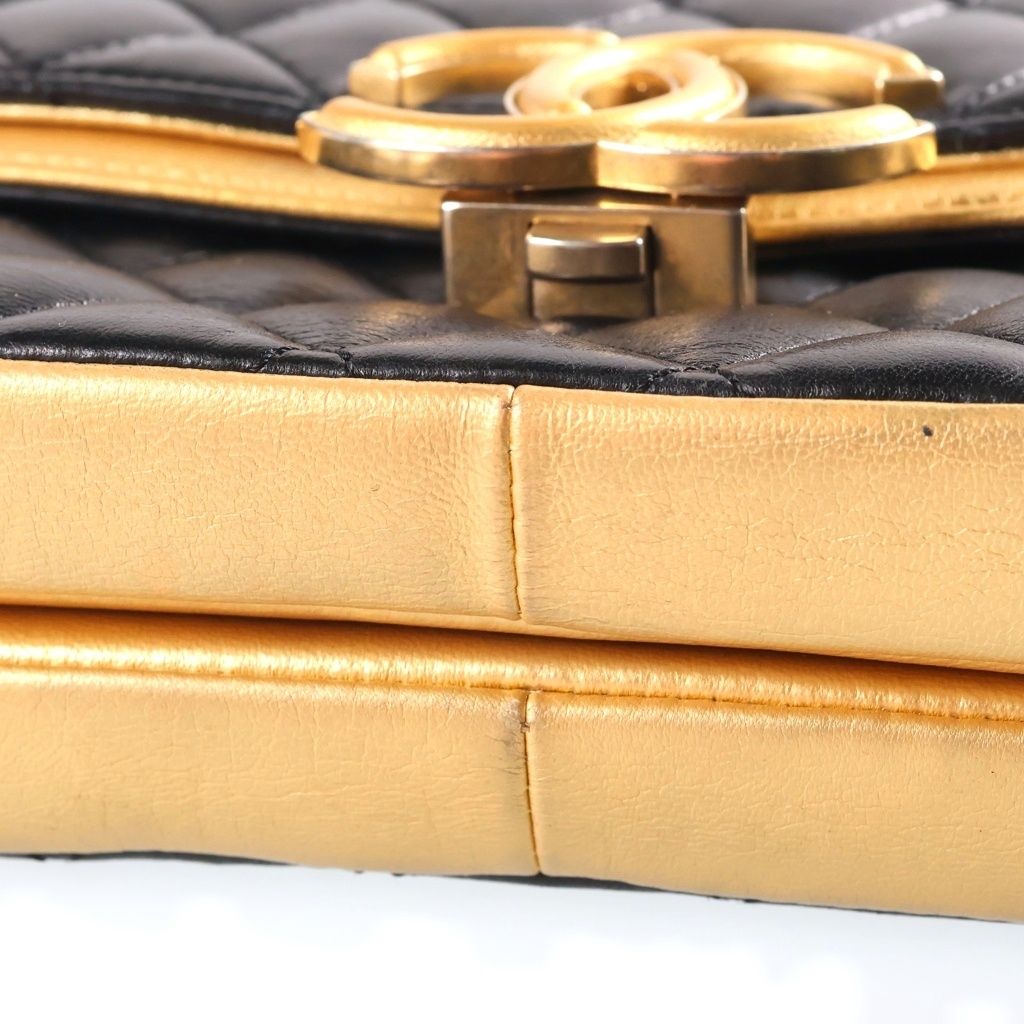 Chanel CC Logo Quilted Chain Shoulder Bag Black Gold Lambskin — view 6