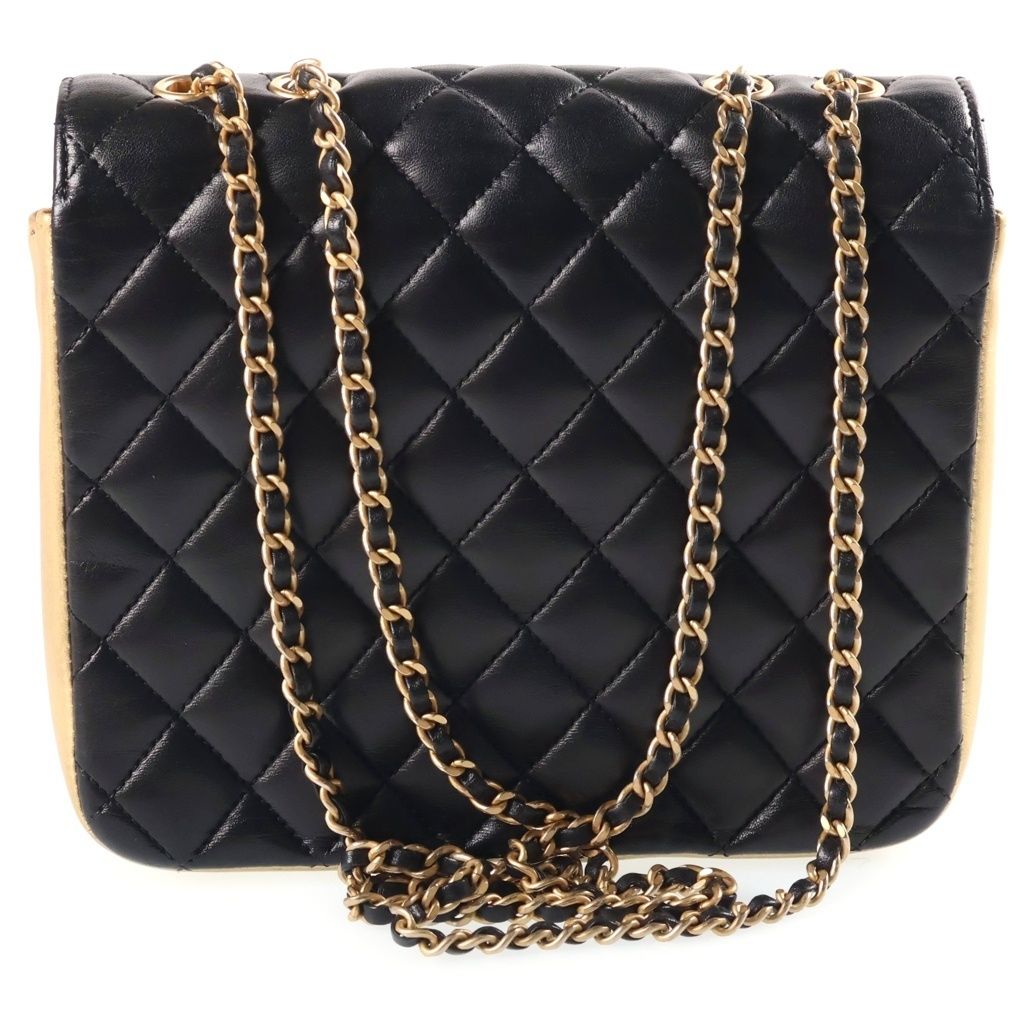 Chanel CC Logo Quilted Chain Shoulder Bag Black Gold Lambskin — view 2