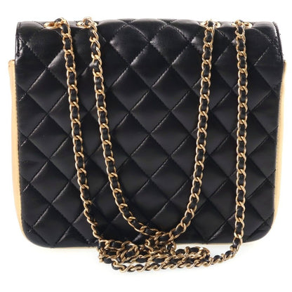 Chanel CC Logo Quilted Chain Shoulder Bag Black Gold Lambskin — view 2