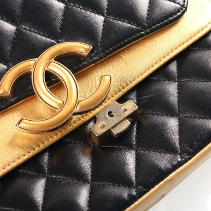 Chanel CC Logo Quilted Chain Shoulder Bag Black Gold Lambskin — view 7