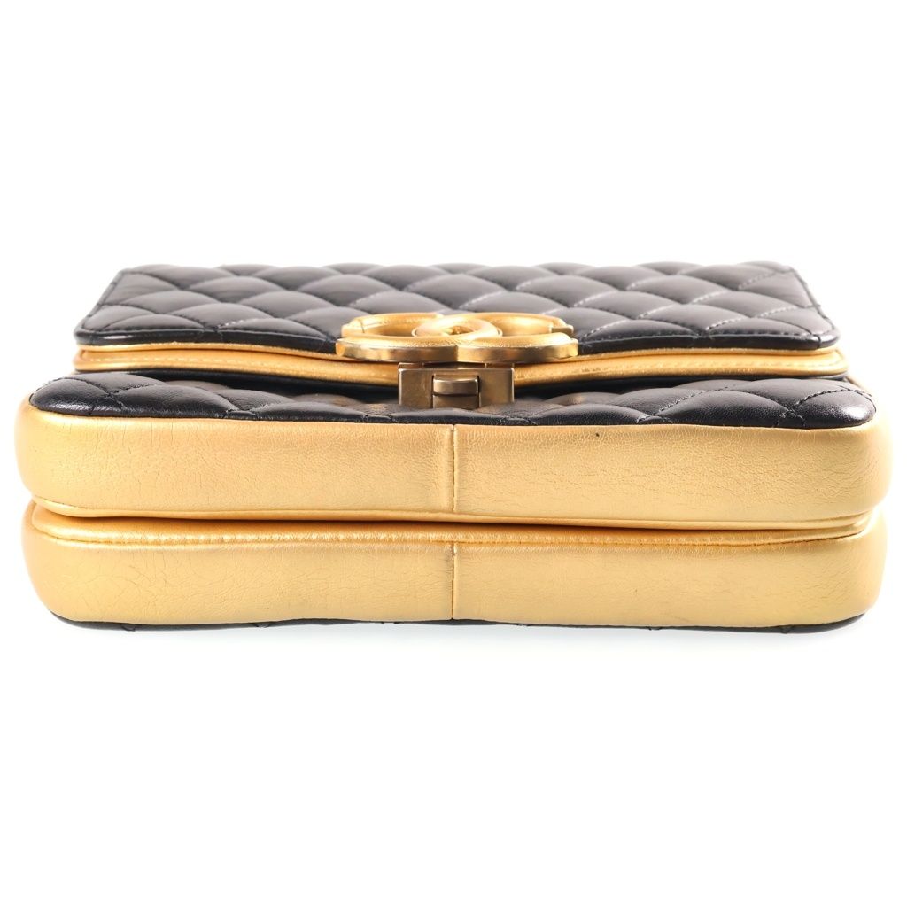 Chanel CC Logo Quilted Chain Shoulder Bag Black Gold Lambskin — view 4