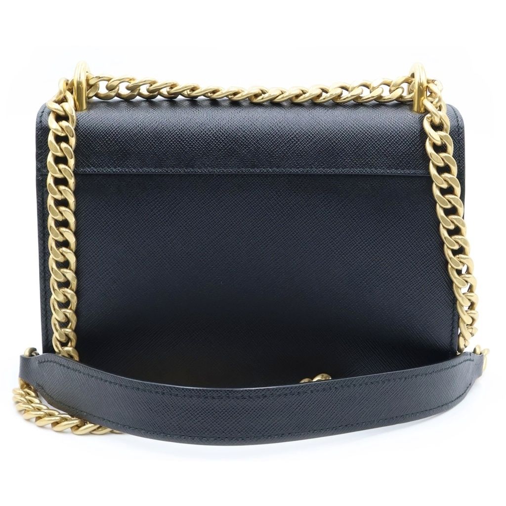 Prada Saffiano Shoulder Bag Chain Black Leather Gold — view 2