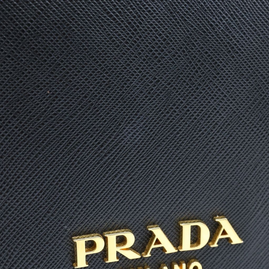 Prada Saffiano Shoulder Bag Chain Black Leather Gold — view 6