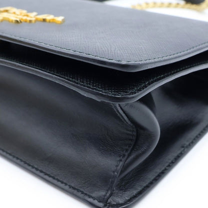 Prada Saffiano Shoulder Bag Chain Black Leather Gold — view 5