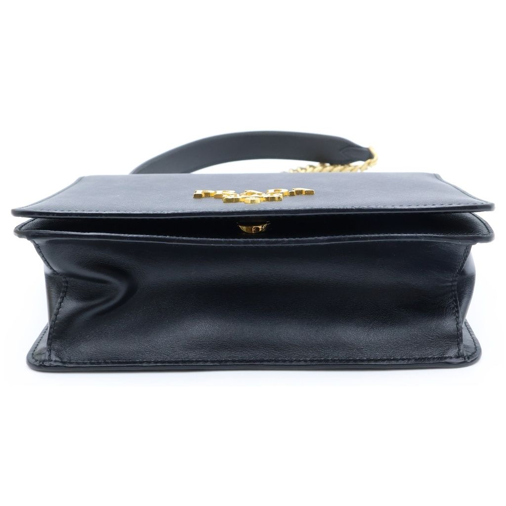 Prada Saffiano Shoulder Bag Chain Black Leather Gold — view 4