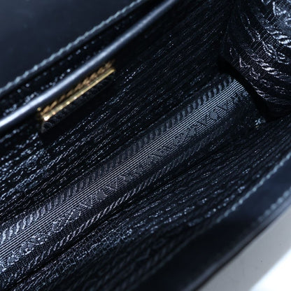 Prada Saffiano Shoulder Bag Chain Black Leather Gold — view 7