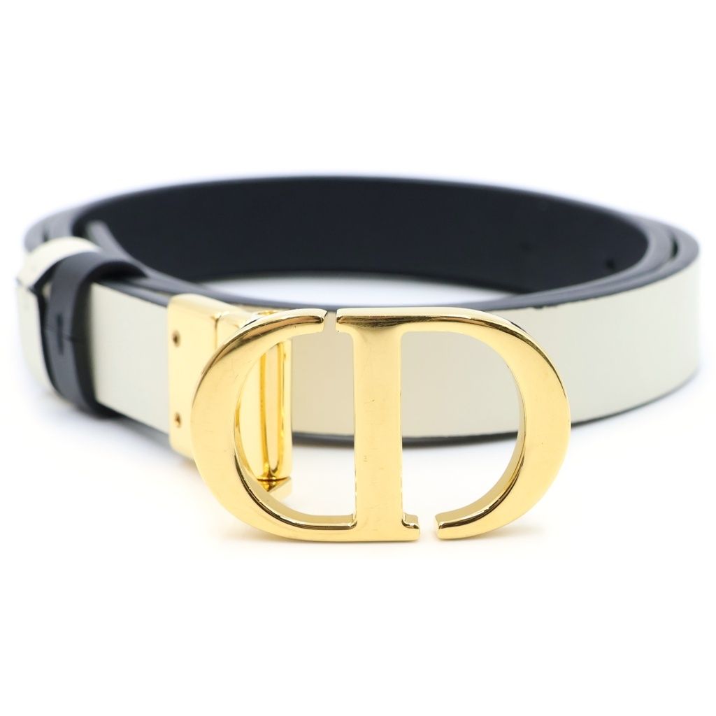 Dior CD Logo Buckle Leather Belt Gold Black White — view 4