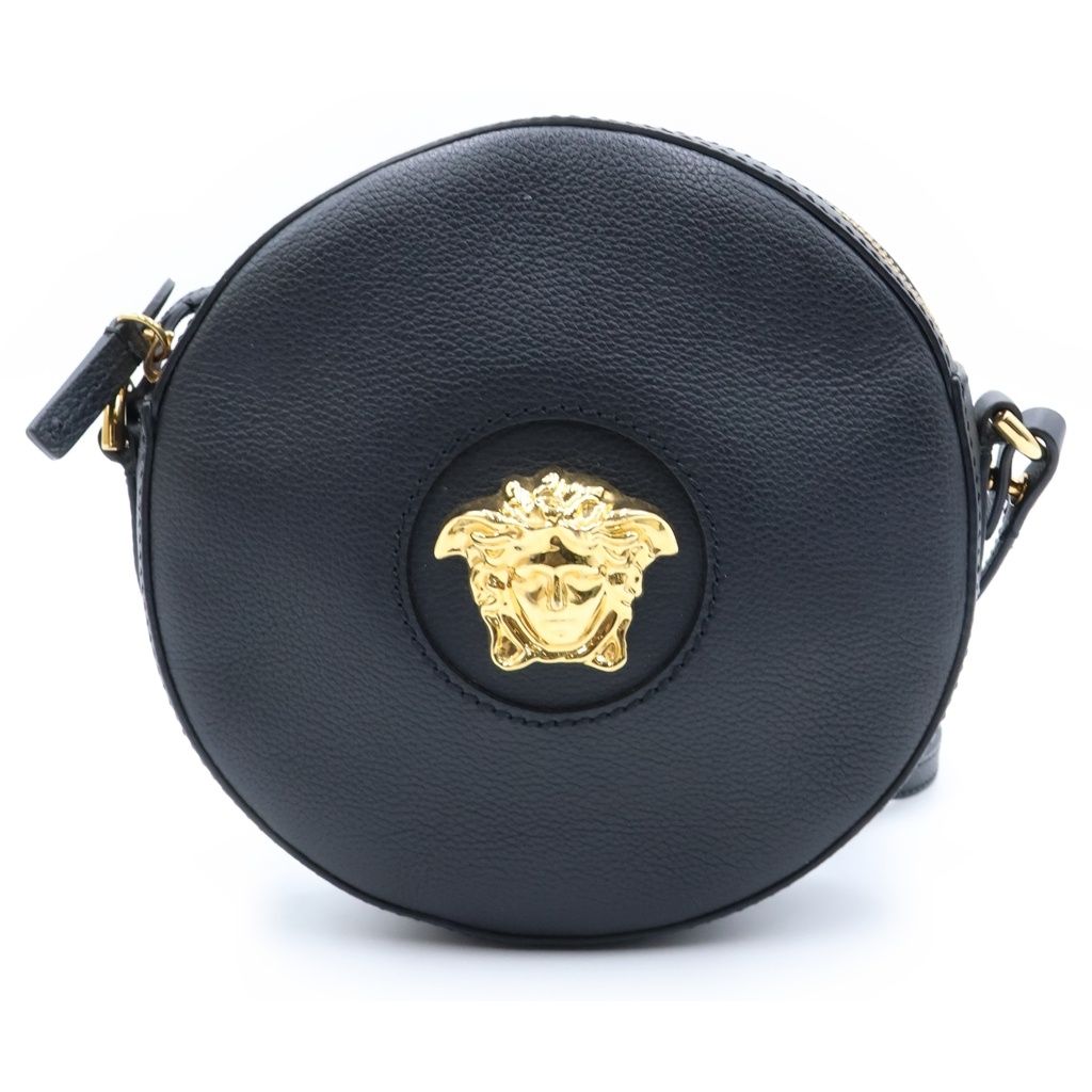 Versace la Medusa Round Cross Leather Black Shoulder Bag
