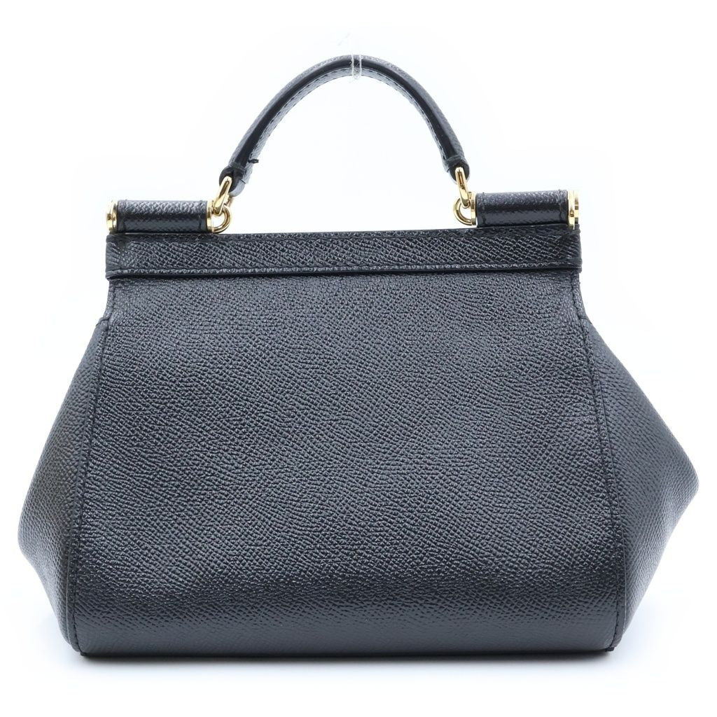 Dolce & Gabbana Sicily Handbag Mini Logo Plate Calfskin Black — view 2