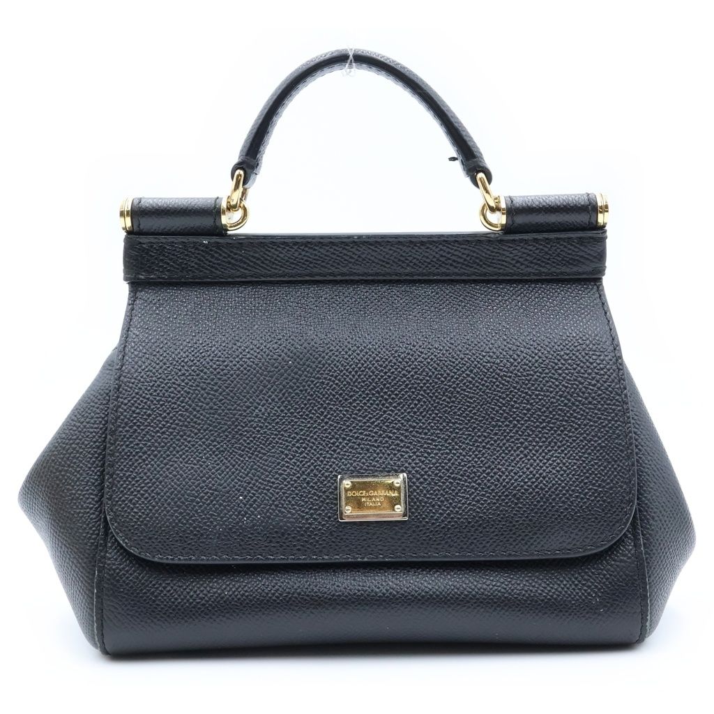 Dolce & Gabbana Sicily Handbag Mini Logo Plate Calfskin Black