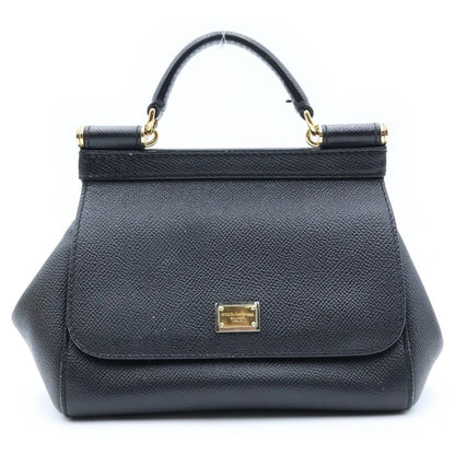 Dolce & Gabbana Sicily Handbag Mini Logo Plate Calfskin Black