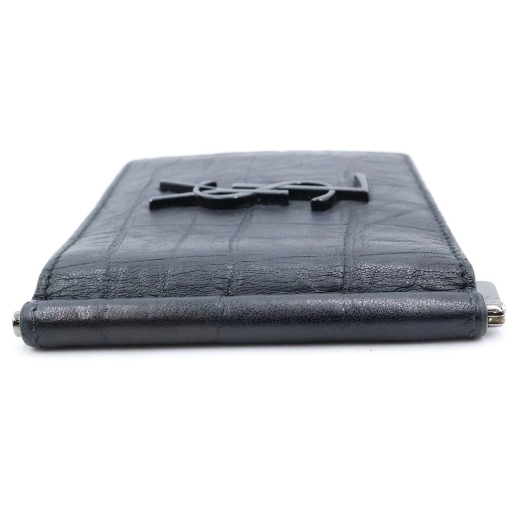 Saint Laurent Paris Front Logo Croco Card Case Black — view 3