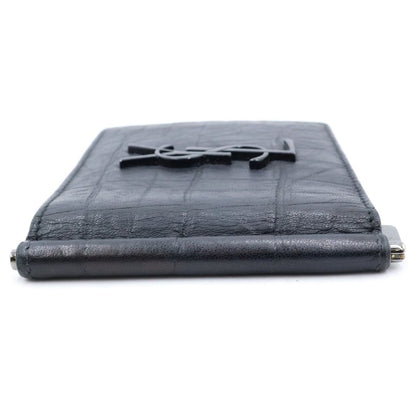 Saint Laurent Paris Front Logo Croco Card Case Black — view 3