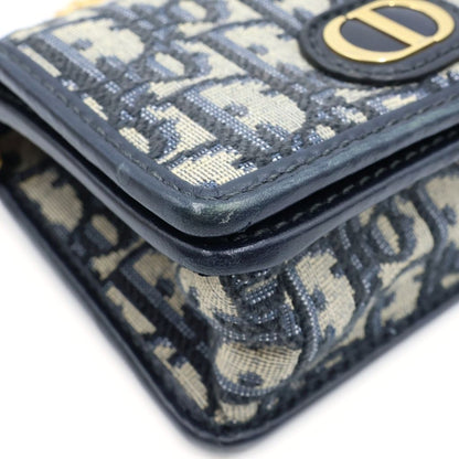 Dior Oblique Montaigne Nano Chain Mini Shoulder Bag Navy Leather Canvas Gold — view 6