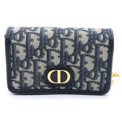 Dior Oblique Montaigne Nano Chain Mini Shoulder Bag Navy Leather Canvas Gold
