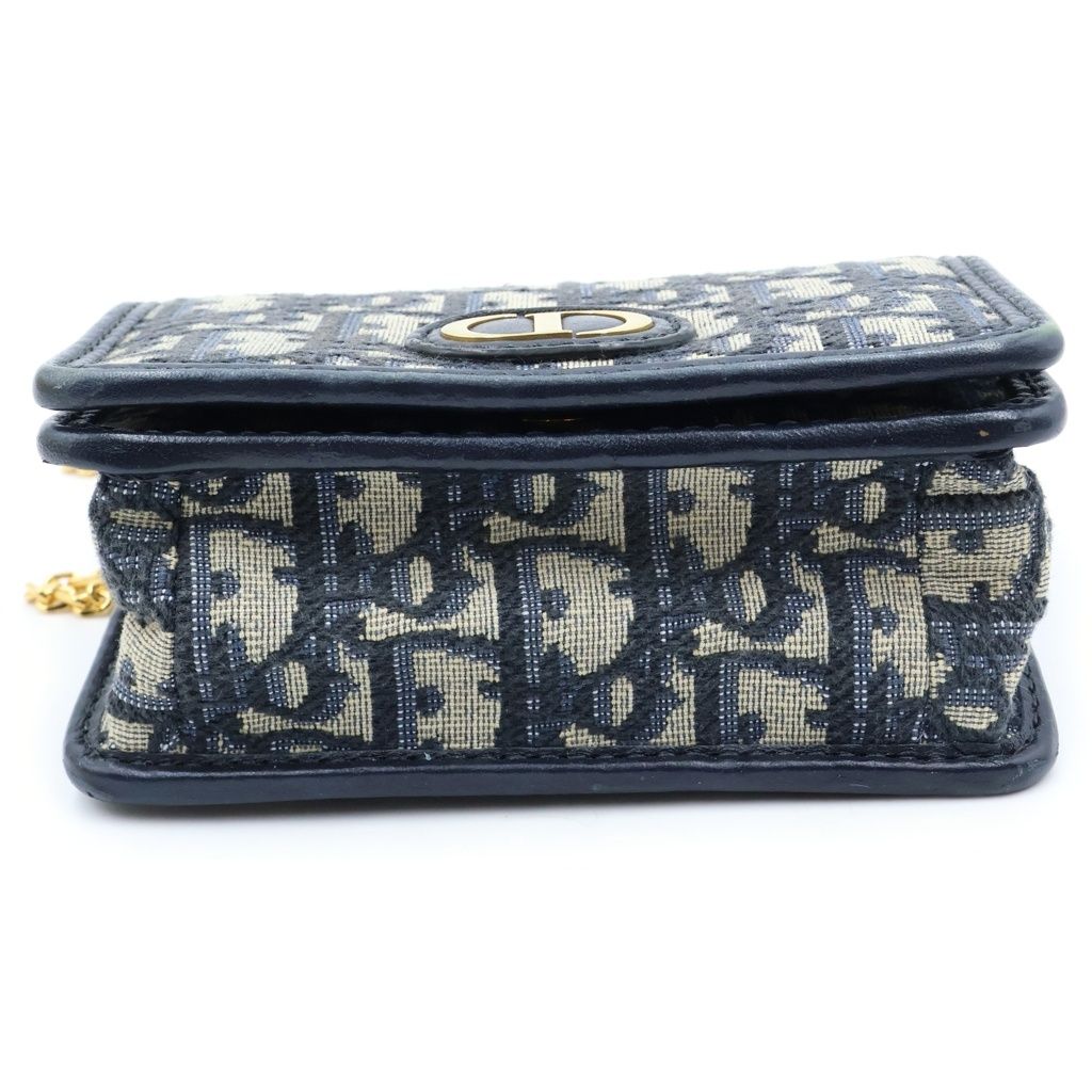 Dior Oblique Montaigne Nano Chain Mini Shoulder Bag Navy Leather Canvas Gold — view 4