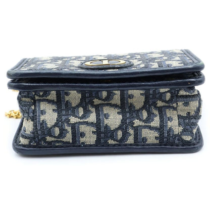 Dior Oblique Montaigne Nano Chain Mini Shoulder Bag Navy Leather Canvas Gold — view 4