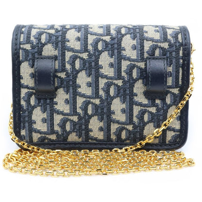 Dior Oblique Montaigne Nano Chain Mini Shoulder Bag Navy Leather Canvas Gold — view 2