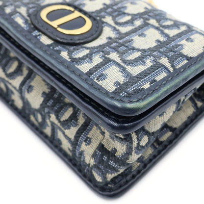 Dior Oblique Montaigne Nano Chain Mini Shoulder Bag Navy Leather Canvas Gold — view 5