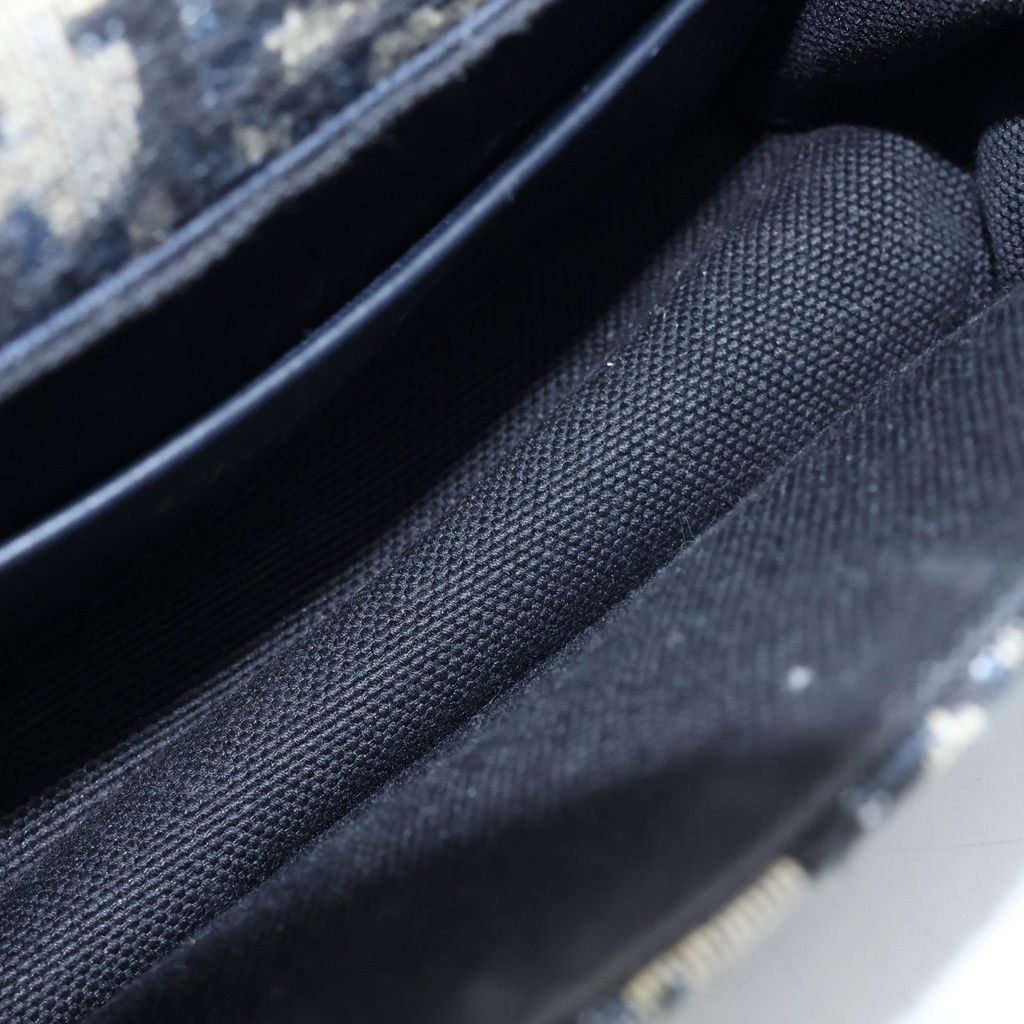 Dior Oblique Montaigne Nano Chain Mini Shoulder Bag Navy Leather Canvas Gold — view 8