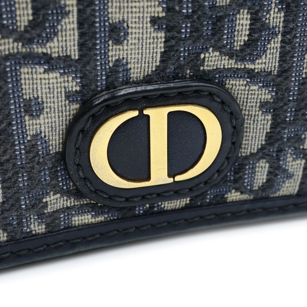 Dior Oblique Montaigne Nano Chain Mini Shoulder Bag Navy Leather Canvas Gold — view 7
