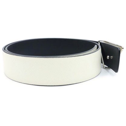 Prada Plate Logo Buckle Saffiano Leather Belt White — view 3