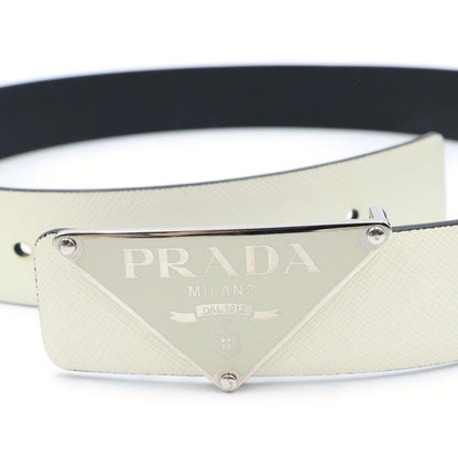 Prada Plate Logo Buckle Saffiano Leather Belt White — view 6