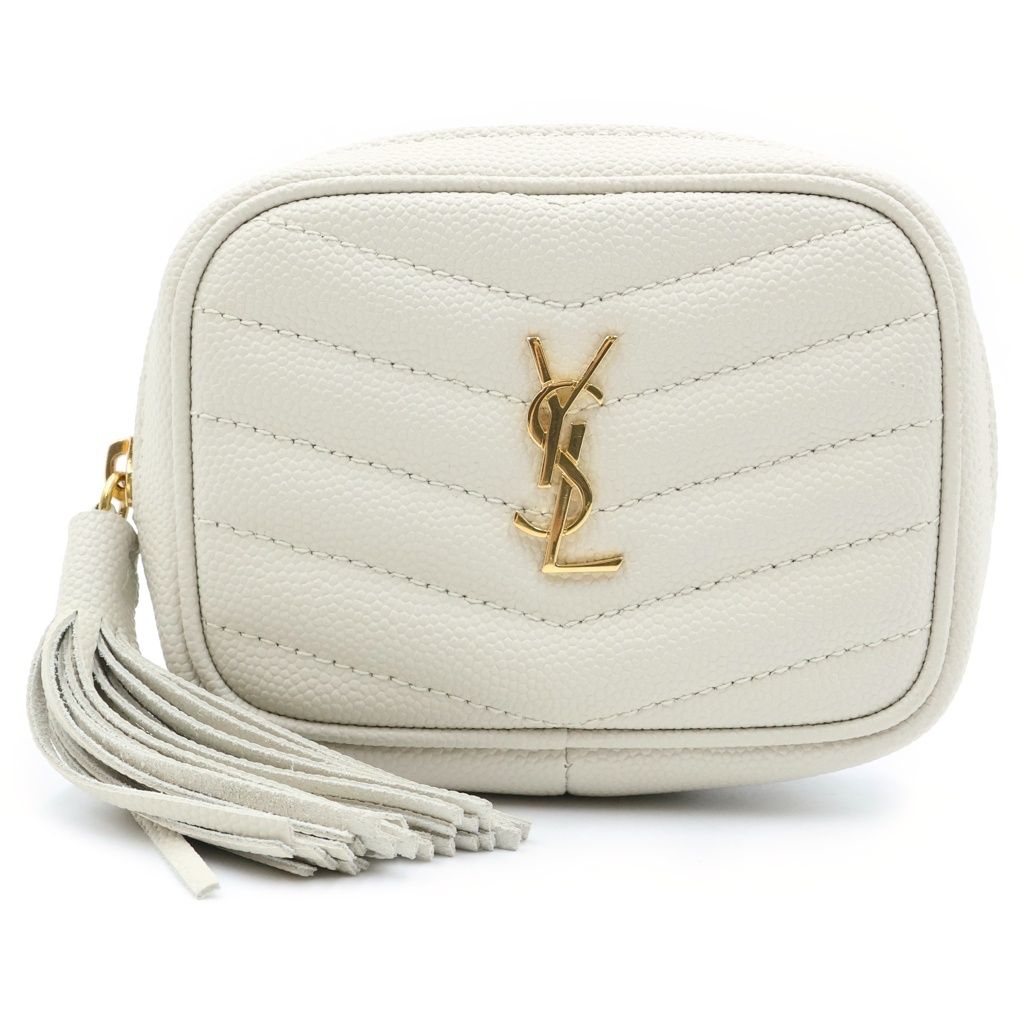 Saint Laurent Baby Lou Plate Logo Chain Shoulder Bag White