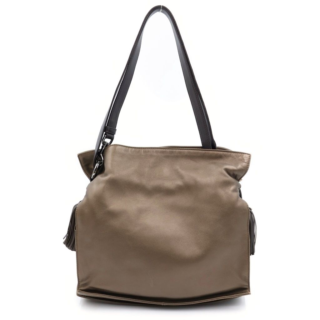 Loewe Flamenco Nappa Leather Silver Fringe Tassel 2-Way Shoulder Bag Khaki — view 2