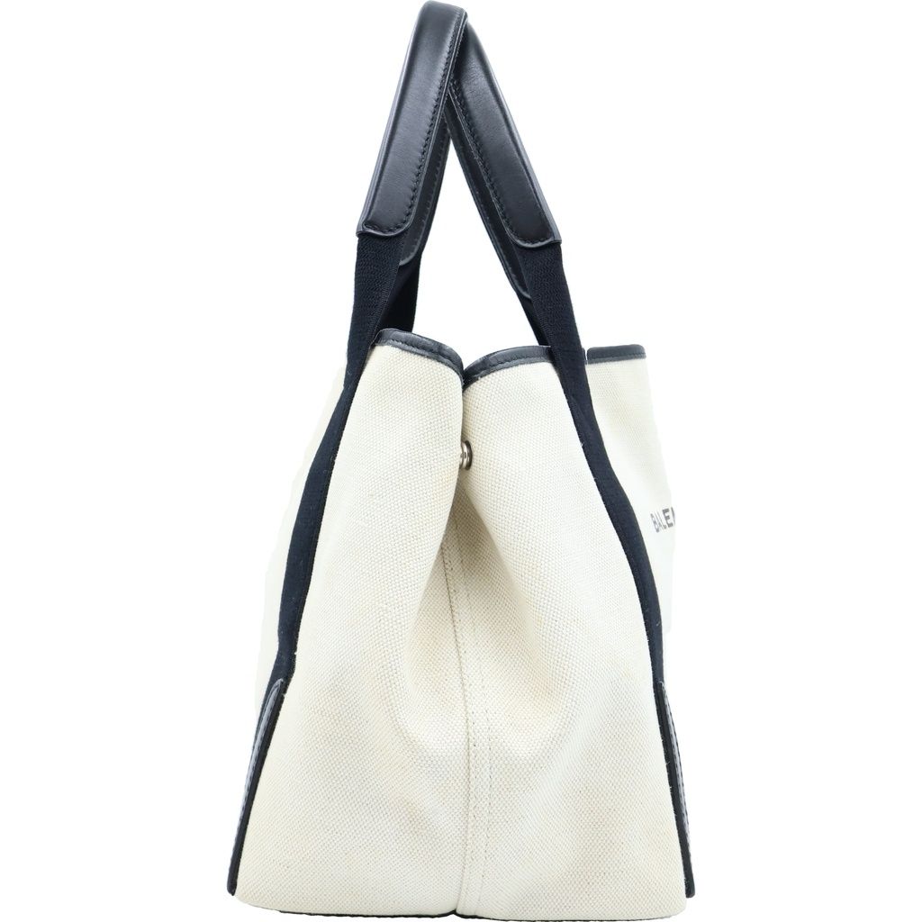 Balenciaga Navy Cabas S Canvas Leather Tote Black Ivory — view 3