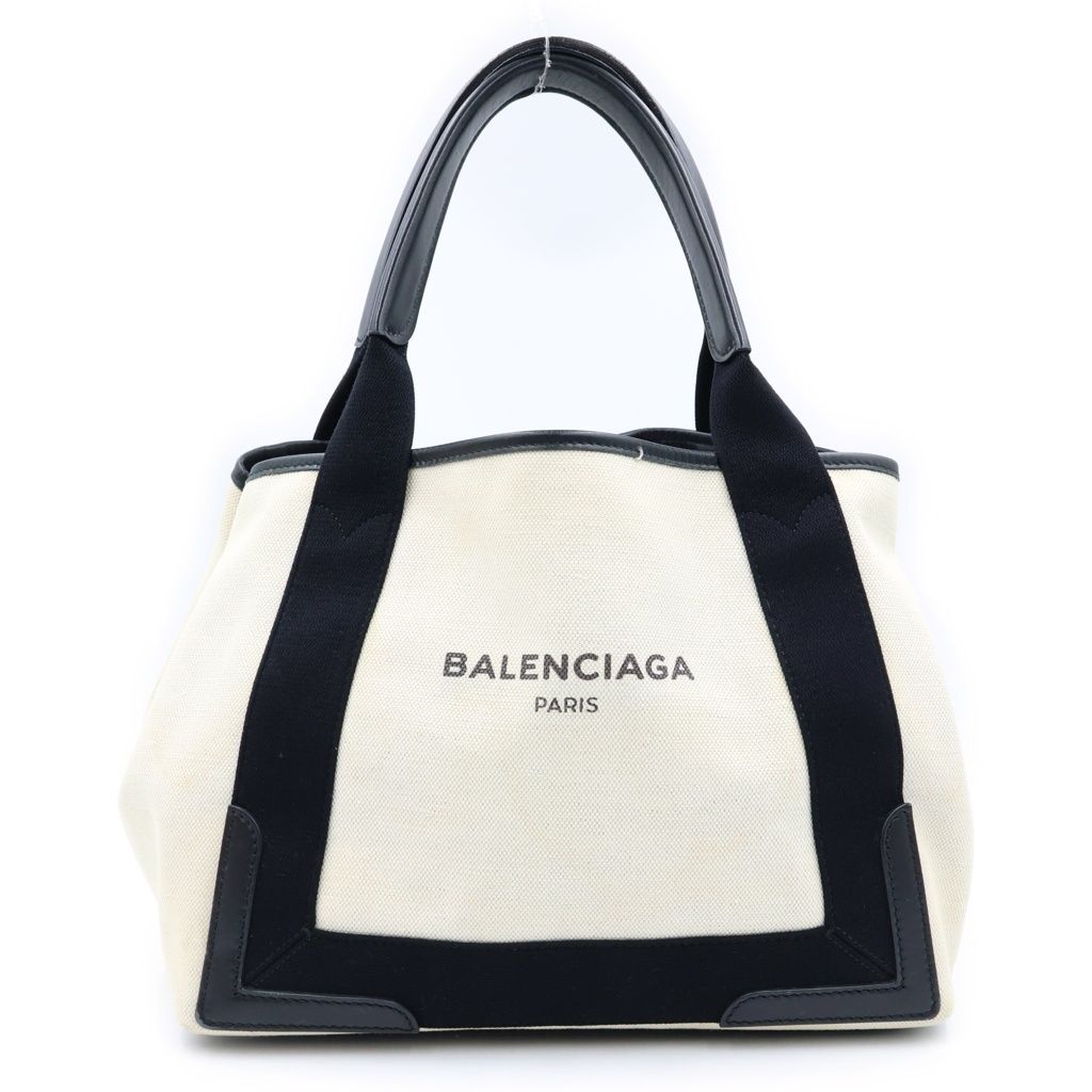 Balenciaga Navy Cabas S Canvas Leather Tote Black Ivory