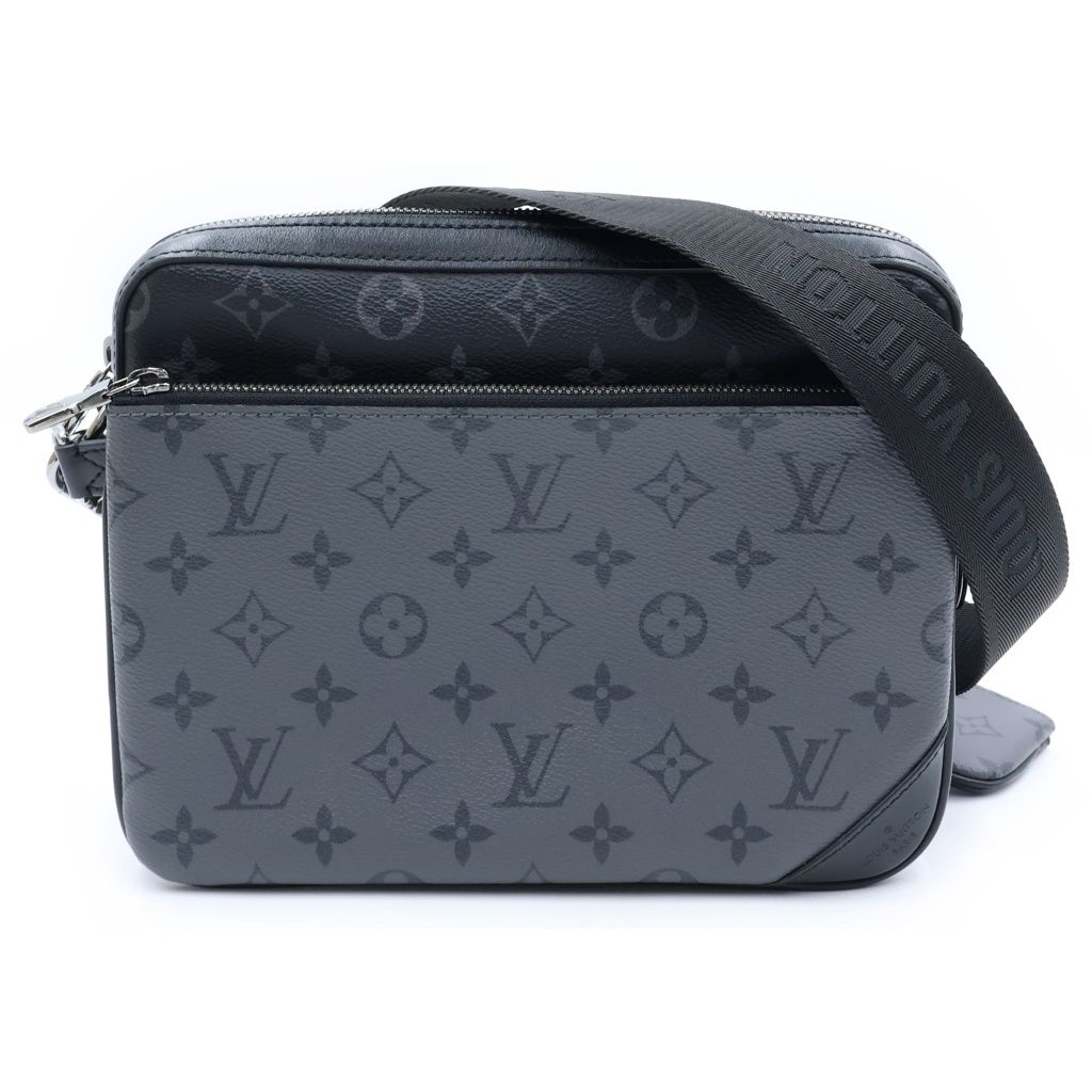 Louis Vuitton Monogram Eclipse Trio Messenger Shoulder Bag Leather Black Gray