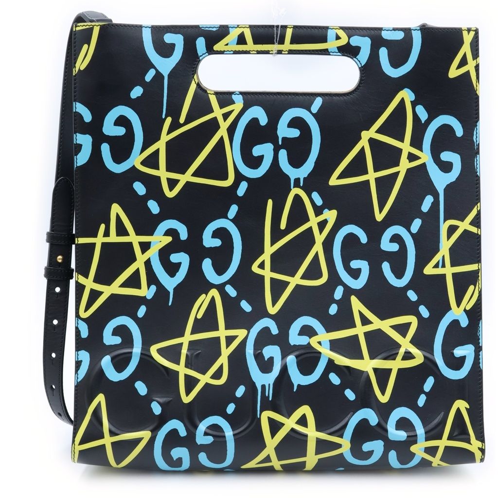 Gucci Ghost Print Star 2-Way Shoulder Handbag Leather Black