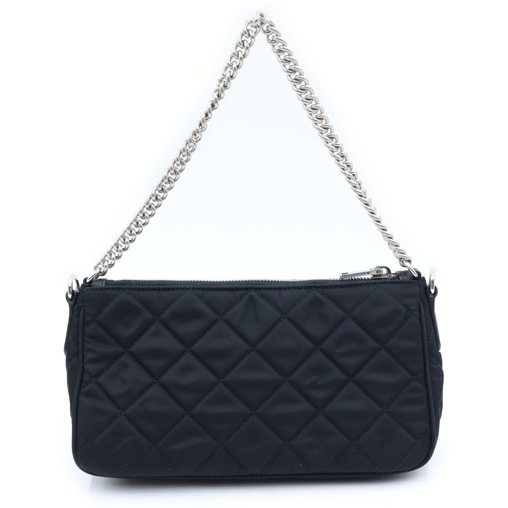 Prada Triangle Logo Tessuto Nylon 2-Way Quilted Chain Shoulder Bag Black — view 2