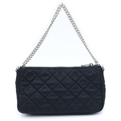 Prada Triangle Logo Tessuto Nylon 2-Way Quilted Chain Shoulder Bag Black — view 2