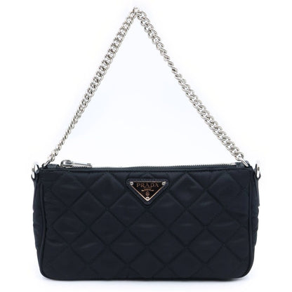 Prada Triangle Logo Tessuto Nylon 2-Way Quilted Chain Shoulder Bag Black