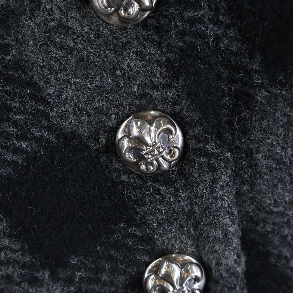 Chrome Hearts BS Flare Button Check Wool Poncho Cloak Gray Black — view 5