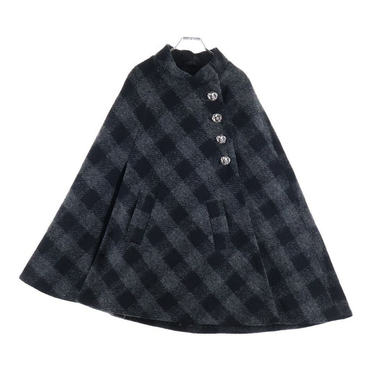 Chrome Hearts BS Flare Button Check Wool Poncho Cloak Gray Black