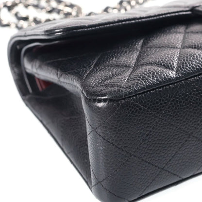 Chanel 25 Double Flap Chain Shoulder Bag Black Caviar Leather Silver — view 5