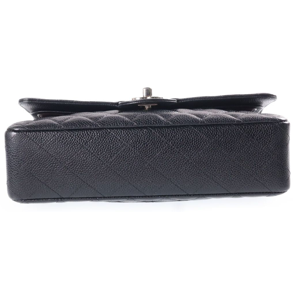 Chanel 25 Double Flap Chain Shoulder Bag Black Caviar Leather Silver — view 4
