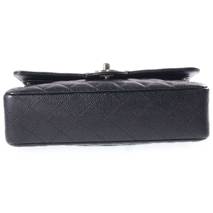 Chanel 25 Double Flap Chain Shoulder Bag Black Caviar Leather Silver — view 4