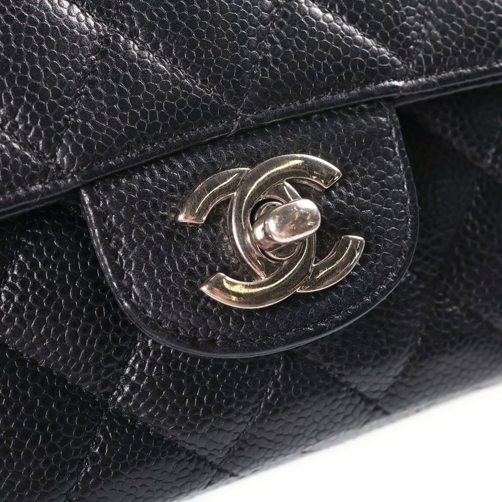 Chanel 25 Double Flap Chain Shoulder Bag Black Caviar Leather Silver — view 6