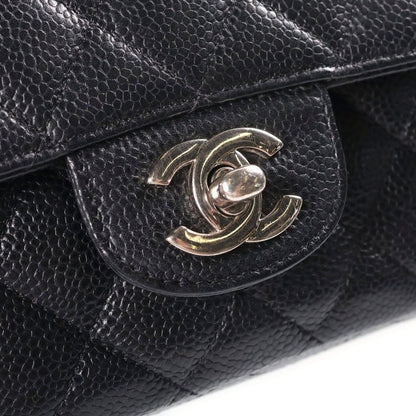Chanel 25 Double Flap Chain Shoulder Bag Black Caviar Leather Silver — view 6
