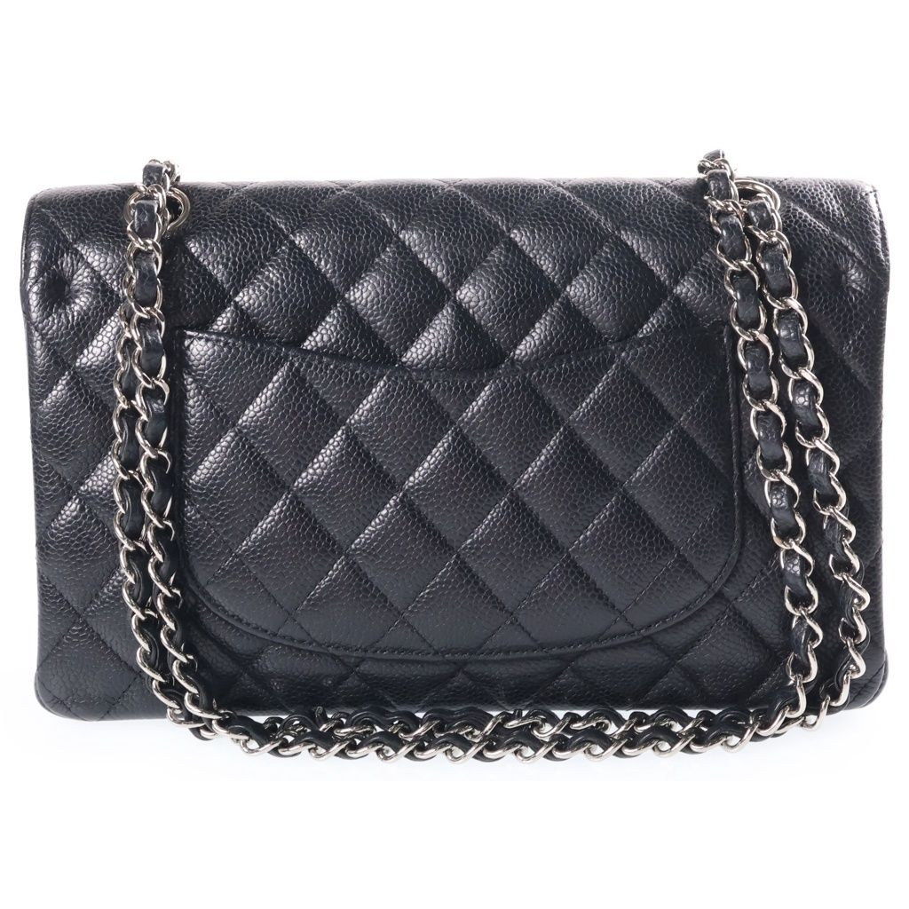Chanel 25 Double Flap Chain Shoulder Bag Black Caviar Leather Silver — view 2