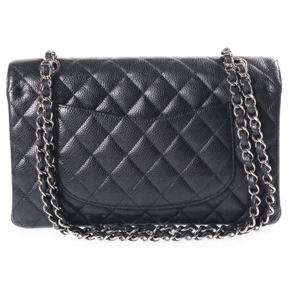 Chanel 25 Double Flap Chain Shoulder Bag Black Caviar Leather Silver — view 2
