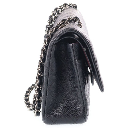 Chanel 25 Double Flap Chain Shoulder Bag Black Caviar Leather Silver — view 3