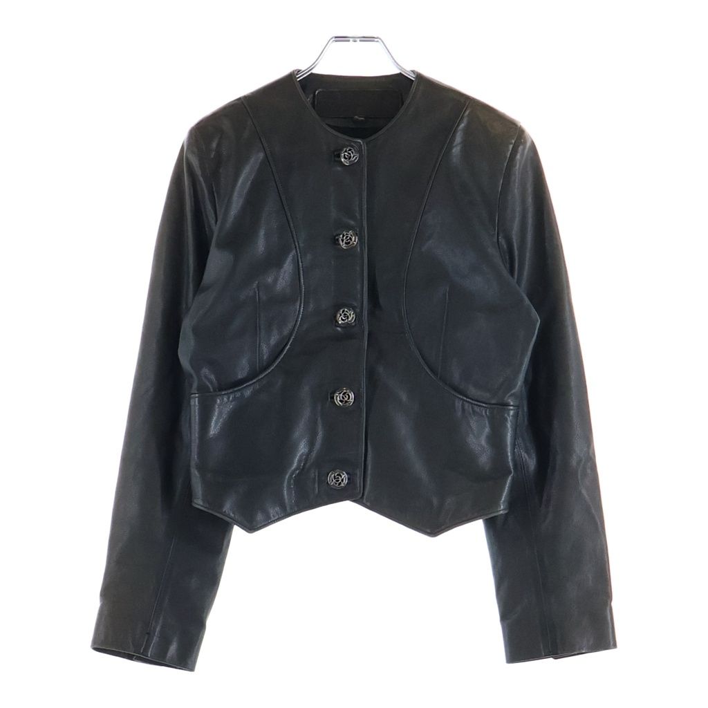 Chrome Hearts Floral Button Collarless Leather Jacket Brown