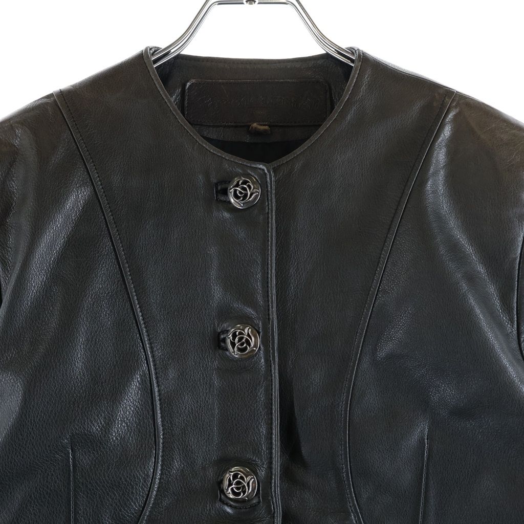 Chrome Hearts Floral Button Collarless Leather Jacket Brown — view 3