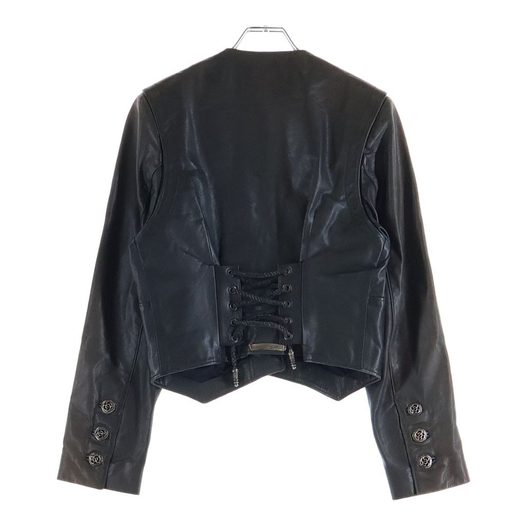 Chrome Hearts Floral Button Collarless Leather Jacket Brown — view 2