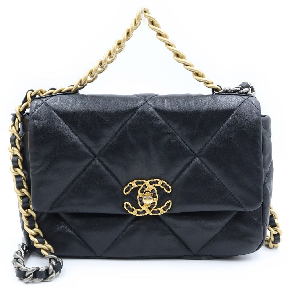 Chanel 19 Quilted CC Logo Shinylambskin 2-Way Chain Shoulder Bag